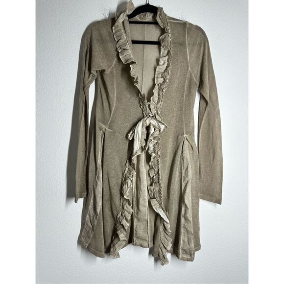Cream Cotton Blend Knitted Ruffle Cardigan Clasp Bow Size...